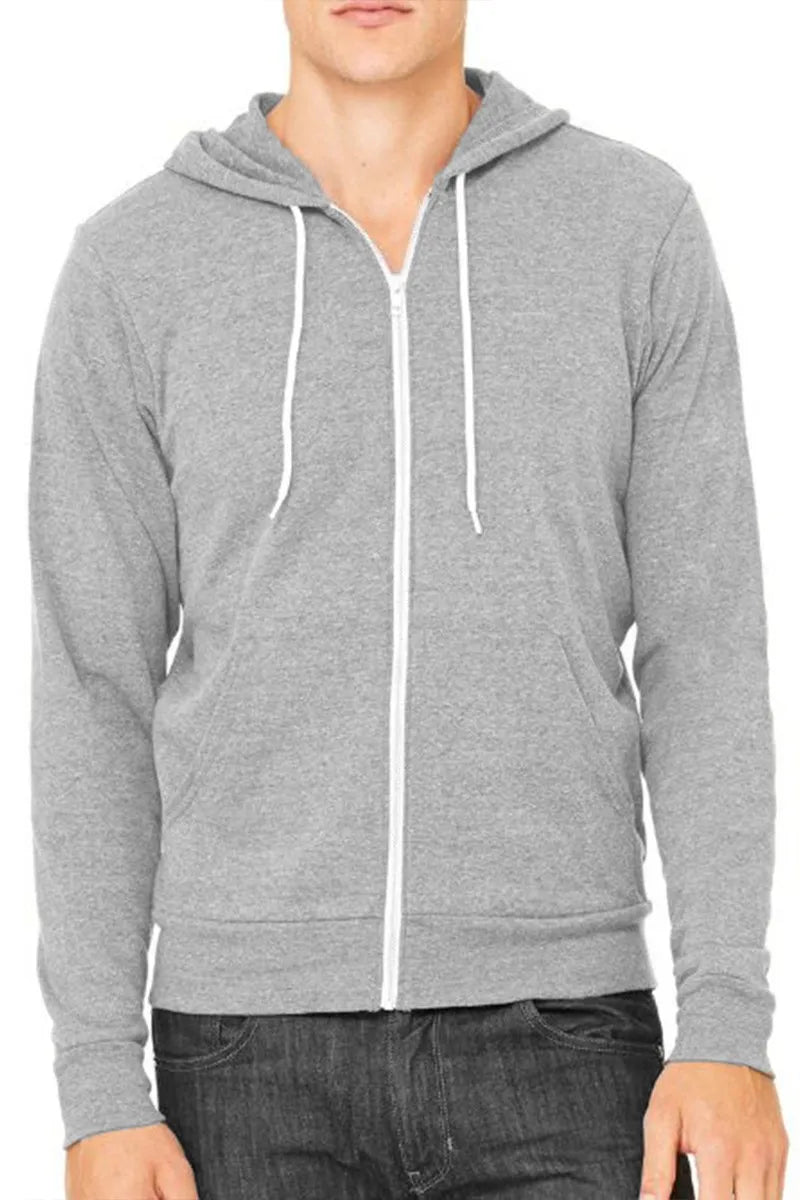 WEIV Men's Zip Up Basic Jacket With Hood GREY