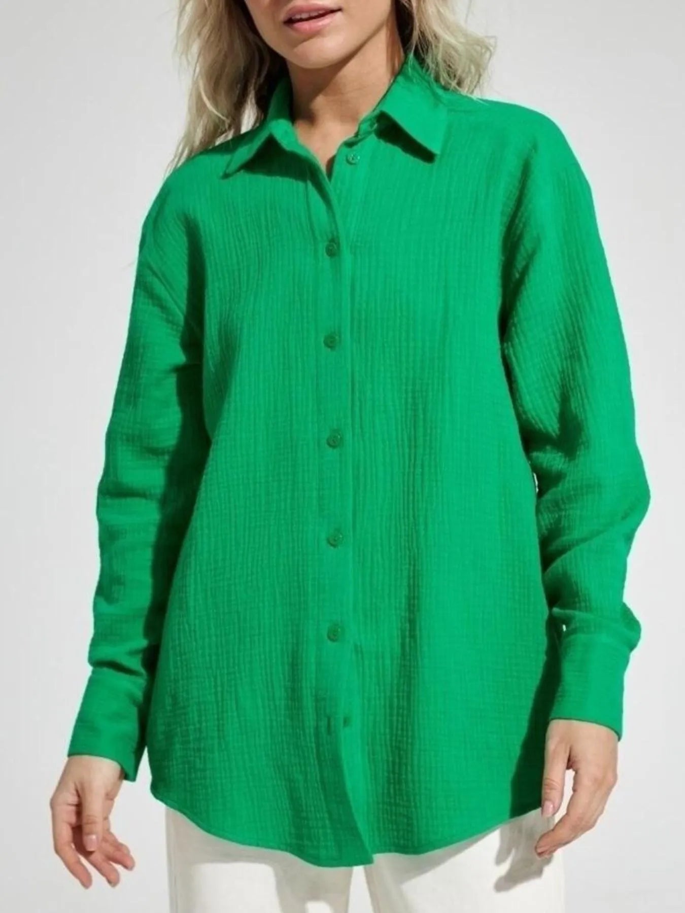 Button Up Long Sleeve Texture Shirt Dark Green