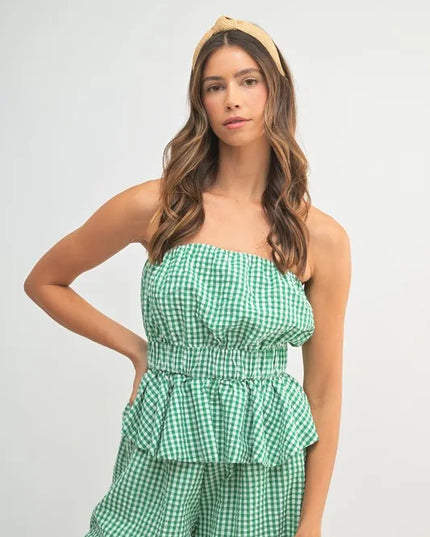 MABLE Gingham Tube Top and Shorts Set