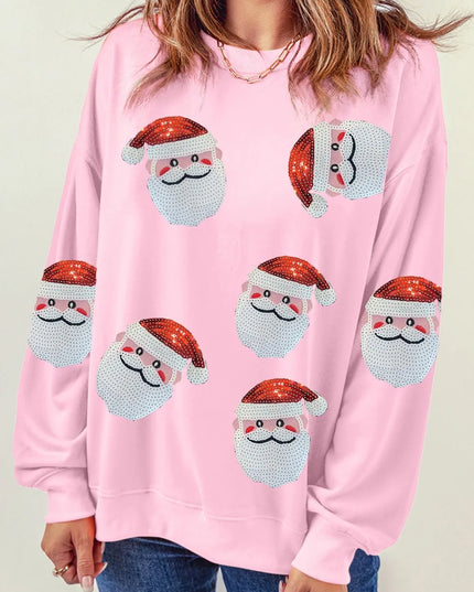 Sequin Santa Patch Round Neck Sweatshirt Blush Pink