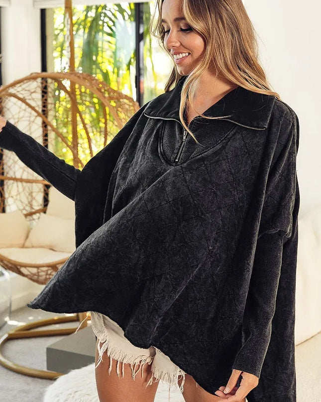 BiBi Vintage Washed Quilted Half Zip Top