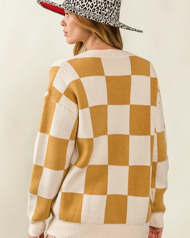 BiBi Checked V-neck Cardigan