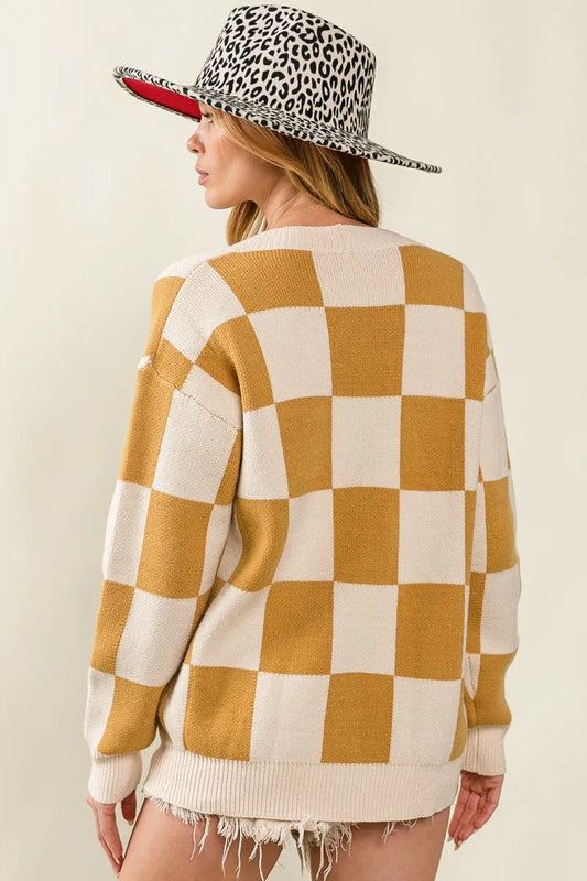 BiBi Checked V-neck Cardigan