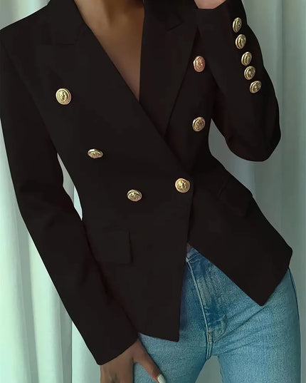 Decor Button Lapel Collar Blazer Black