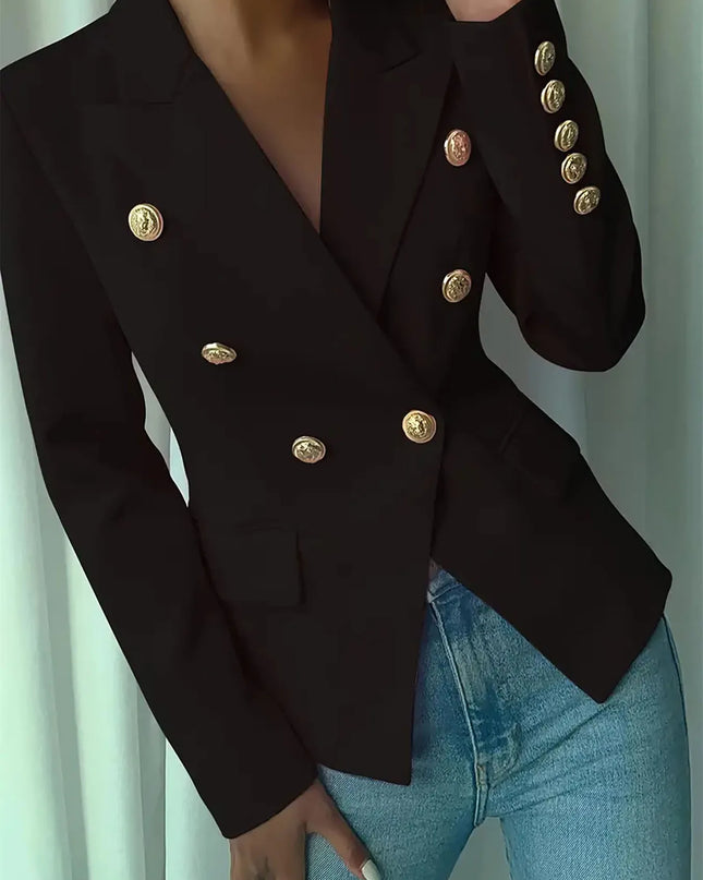 Decor Button Lapel Collar Blazer Black