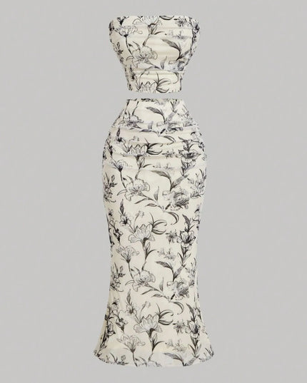 Printed Tube Top and Skirt Set