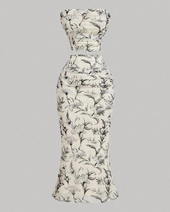 Printed Tube Top and Skirt Set