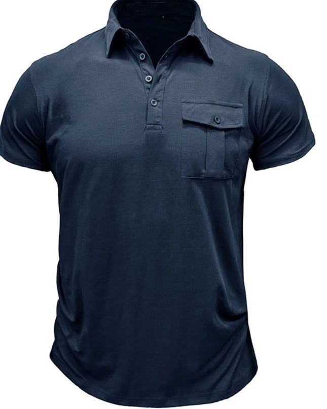 Men's Classic Pocket Polo Shirt with Stand Collar