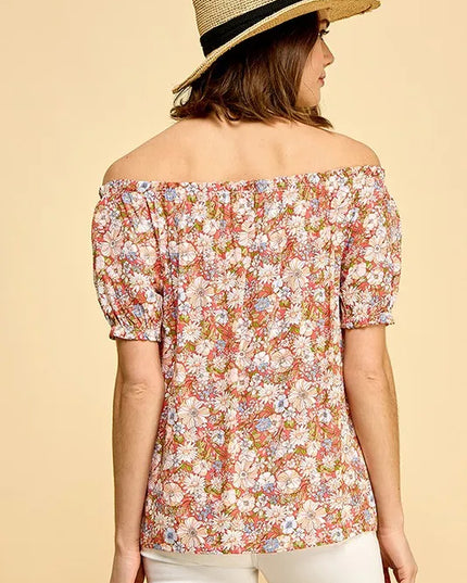 Lime 'N' Chili Floral Print Short Sleeve Off-The-Shoulder Blouse