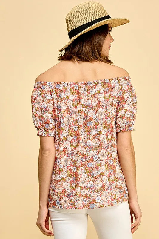 Lime 'N' Chili Floral Print Short Sleeve Off-The-Shoulder Blouse