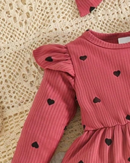 Children's Heart Print Dress & Headband Set