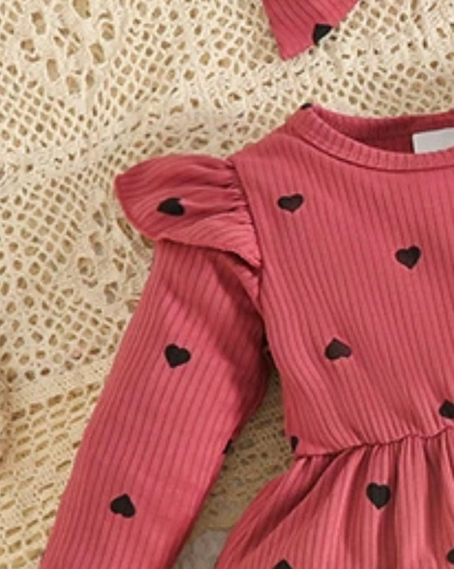 Children's Heart Print Dress & Headband Set