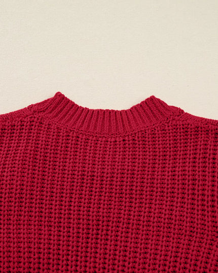 Plaid Lace Up Detail Christmas Holiday Puff Short Sleeve Sweater