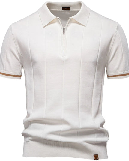 Men's Classic Zip-Neck Knitted Polo Shirt White