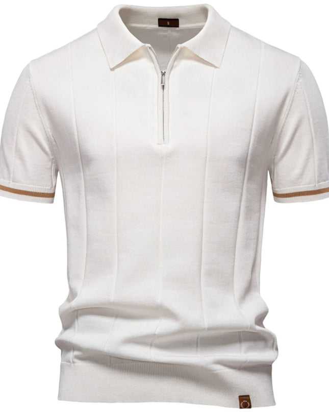 Men's Classic Zip-Neck Knitted Polo Shirt White