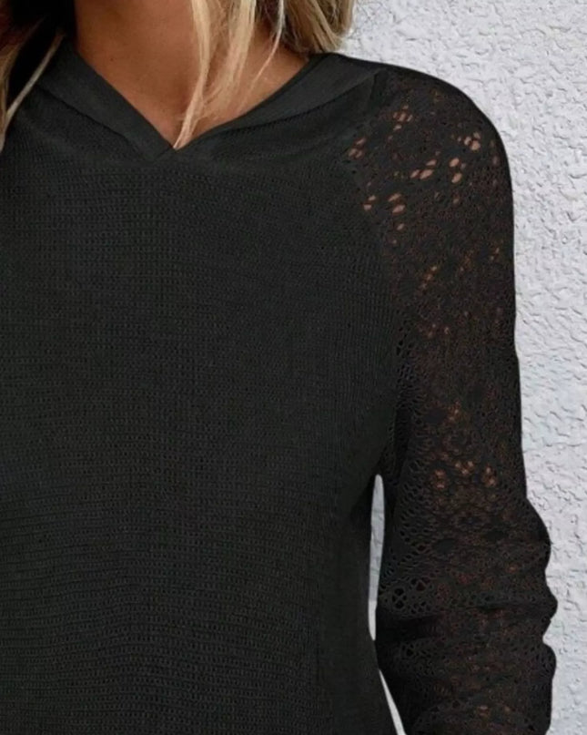 Lace Sleeve Kangaroo Pocket Hoodie