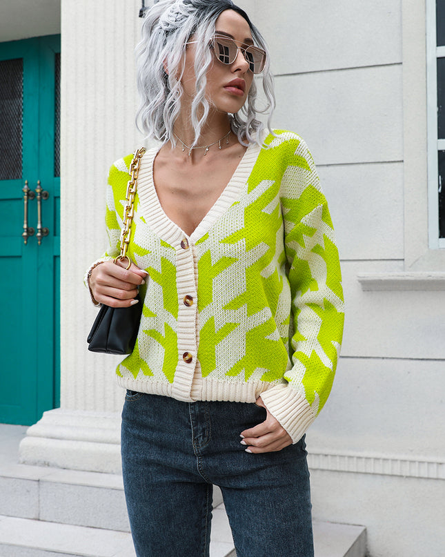 Houndstooth Button Down Cardigan