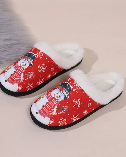 Snowman Round Toe Faux Fur Slippers
