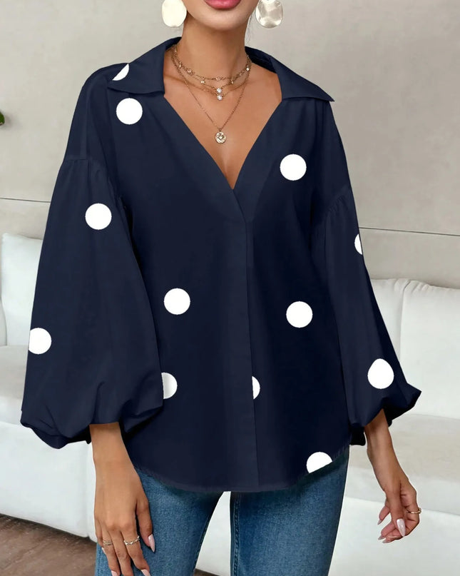 Polka Dot Balloon Sleeve Blouse