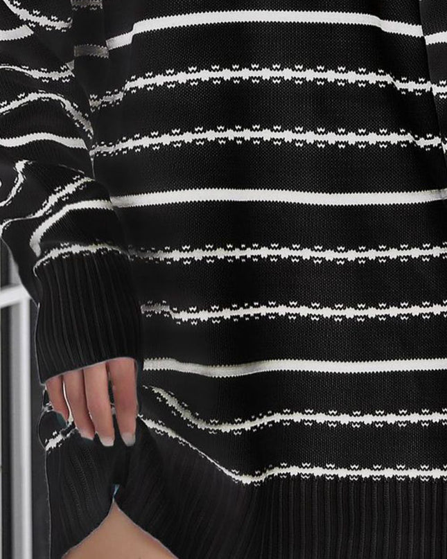 Striped V-Neck Sweater Dress