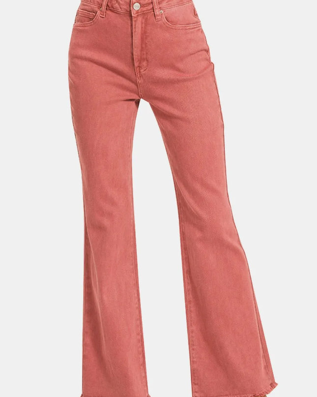 Zenana Acid Washed Frayed Hem Bootcut Jeans