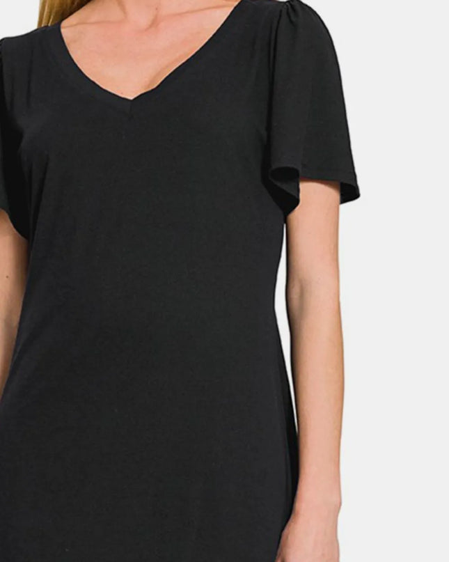 Zenana V-Neck Short Sleeve Dress