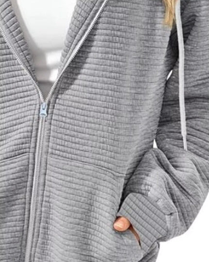 Drawstring Zip Up Dropped Shoulder Hoodie