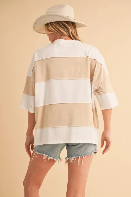 Aemi+Co Color Block Round Neck Short Sleeve T-Shirt