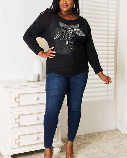 Sequin Graphic Dolman Sleeve Knit Top