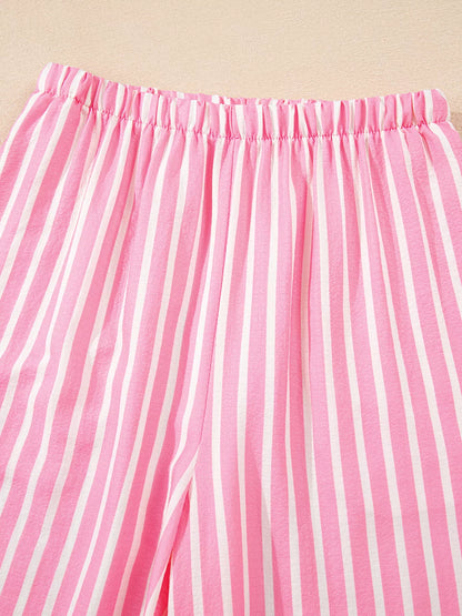 Stripe Buttoned Front Long Sleeve Top and Pants 2 Piece Sleepwear