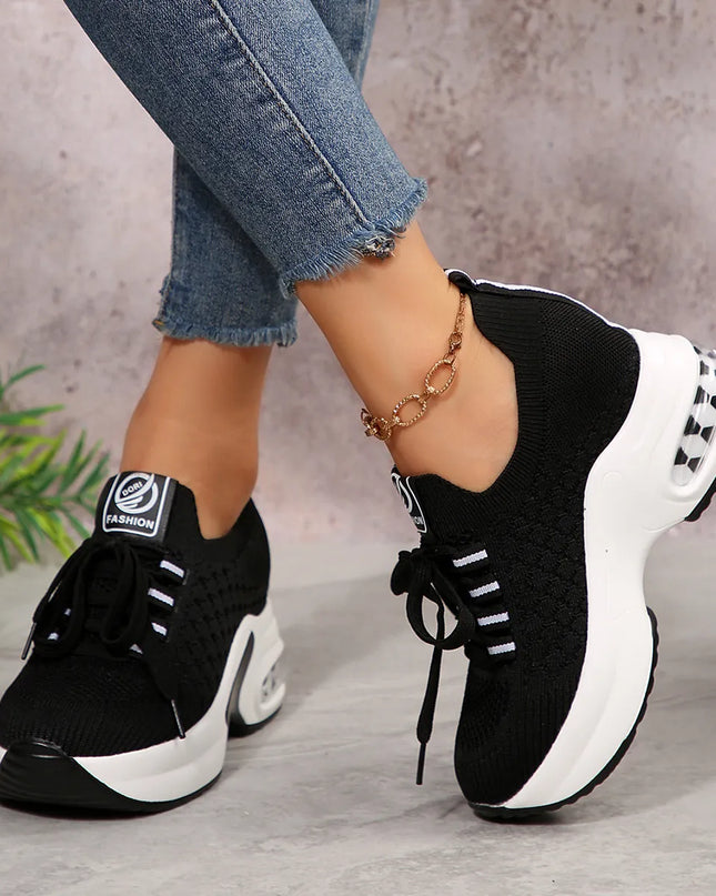 Lace Up Platform Sneakers Black
