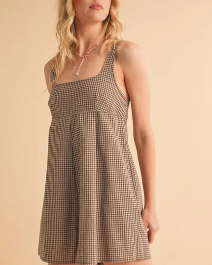 Aemi+Co Plaid Square Neck Romper