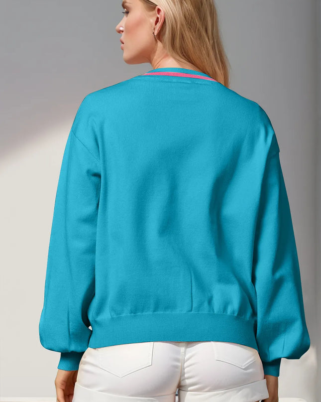 Double Take Full Size Nutcracker Sequin Bow Decor Cardigan