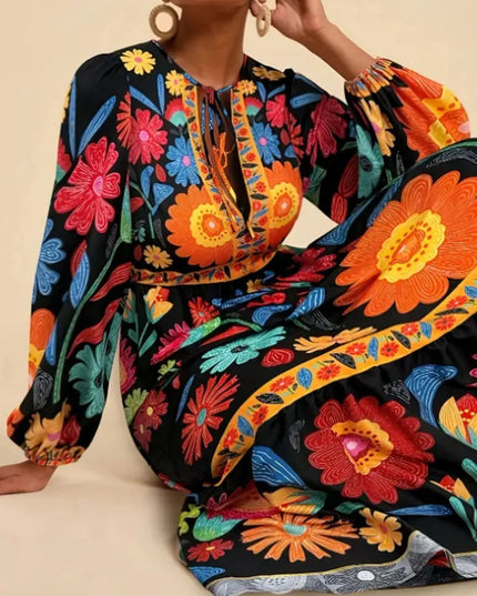 Floral Tie Waist Long Sleeve Dress