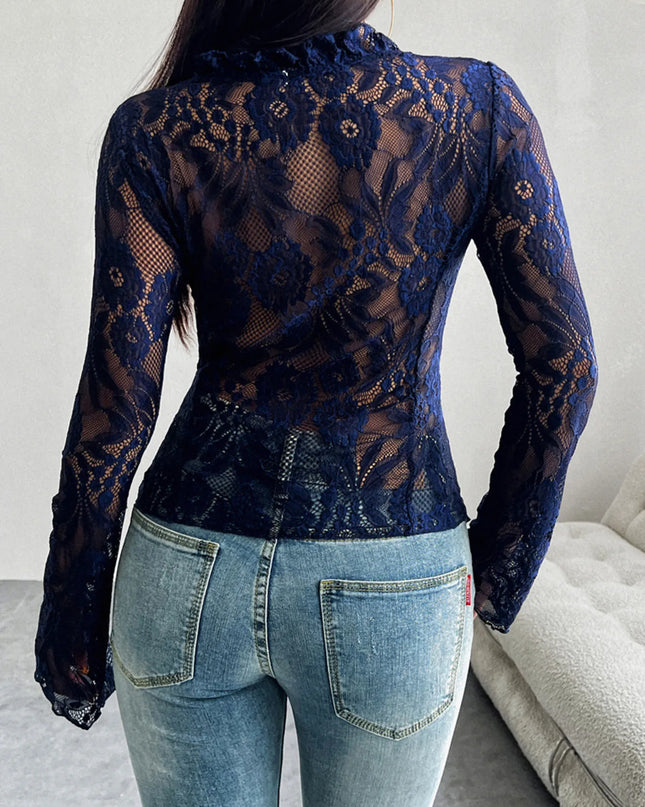 Tie Front Long Sleeve Lace Top