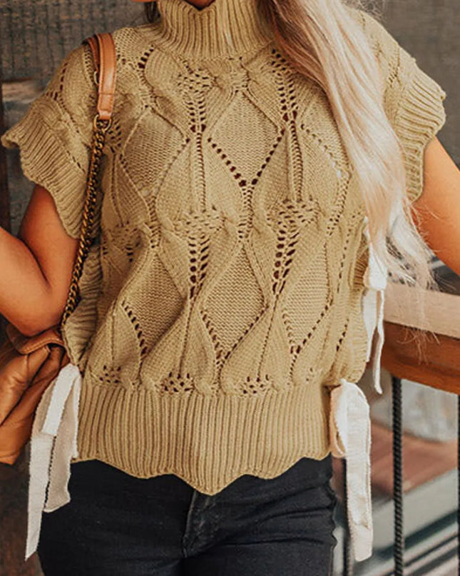 Openwork Turtleneck Sweater Vest Camel