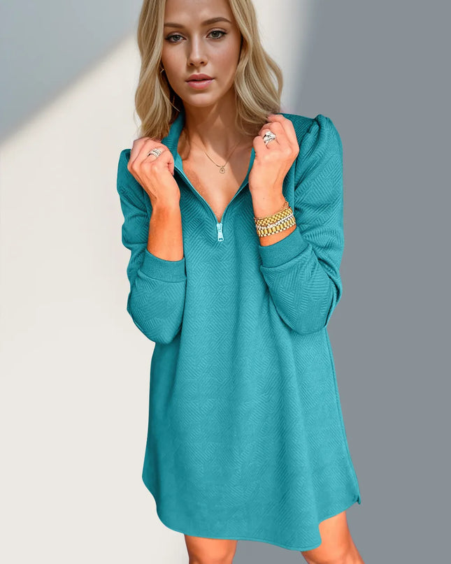 Double Take Textured Quarter Zip Long Sleeve Dress