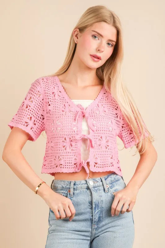 VERY J Front Tie Crochet Crop Top