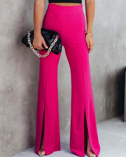 Front Slit Flare Leg Pants Deep Rose