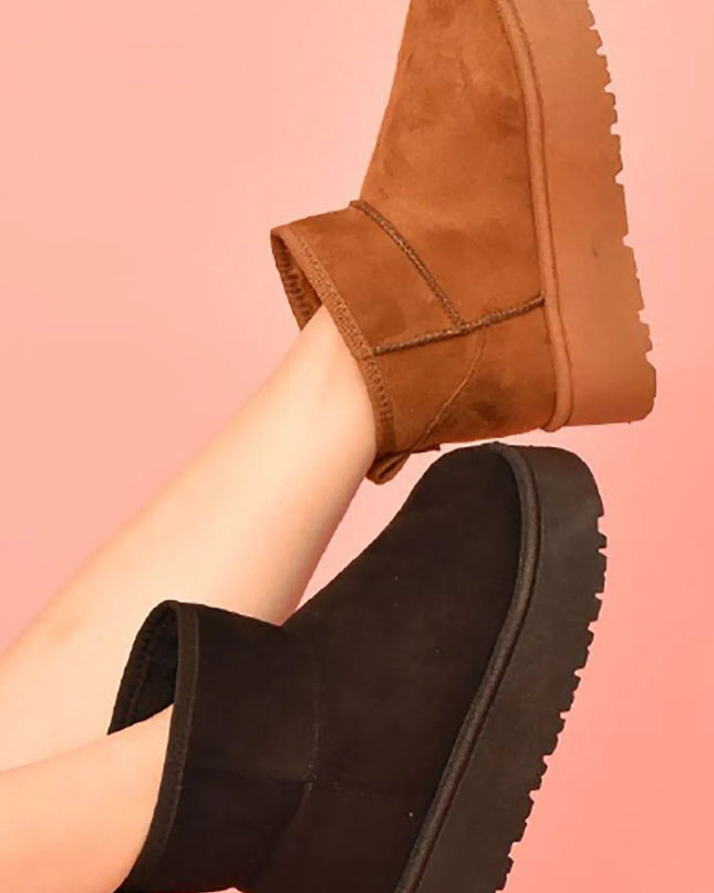 WILD DIVA Suede Round Toe Platform Booties