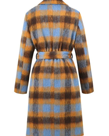 Tied Plaid Collared Neck Coat