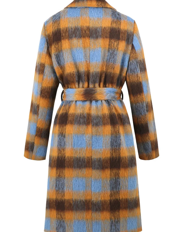 Tied Plaid Collared Neck Coat