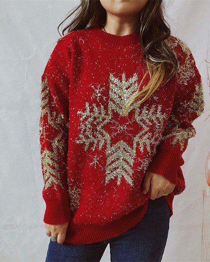 Snowflake Pattern Long Sleeve Sweater Red