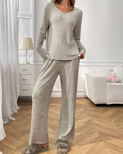 Ribbed Long Sleeve Top and Pants Lounge Set