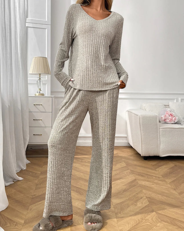 Ribbed Long Sleeve Top and Pants Lounge Set