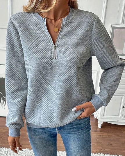 Quarter Zip Textured Long Sleeve Sweatshirt Gray