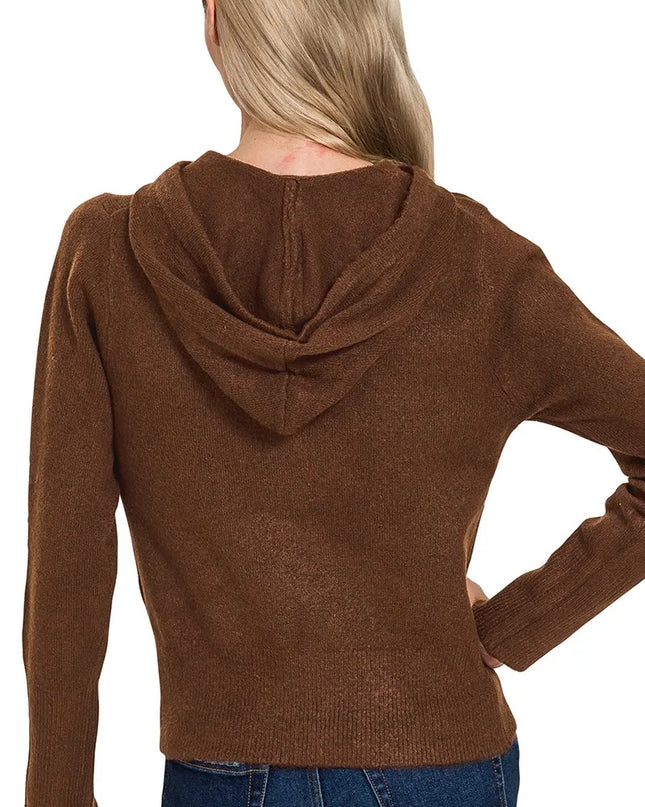 Zenana Drawstring Zip Up Hooded Cardigan