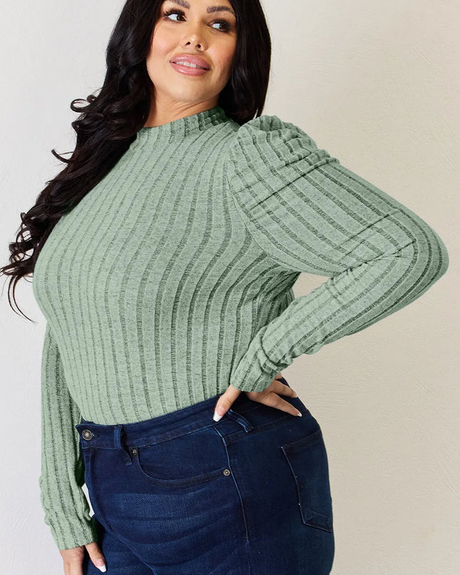 Basic Bae Full Size Ribbed Mock Neck Puff Sleeve T-Shirt