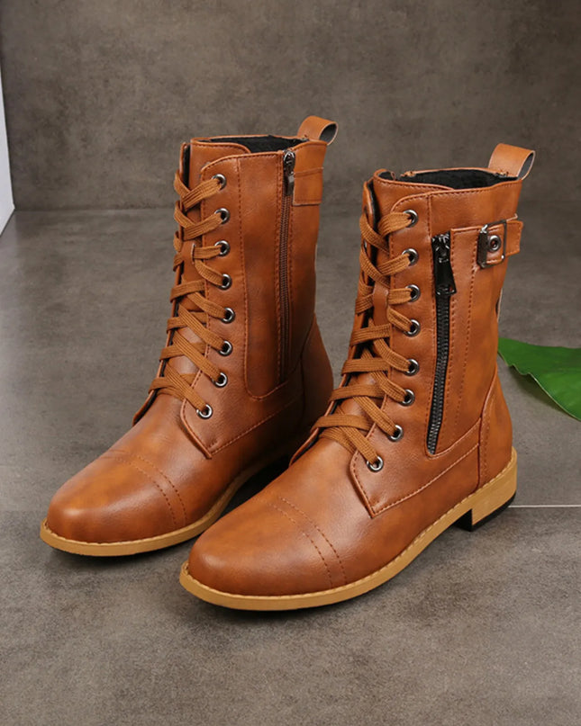 Lace-Up Buckle Detail Boots