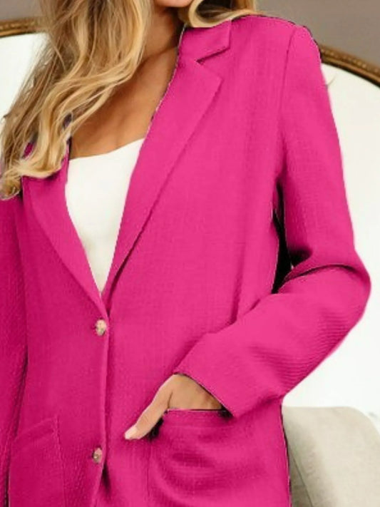 BiBi Single Breasted Blazer with Patch Pockets FUCHSIA